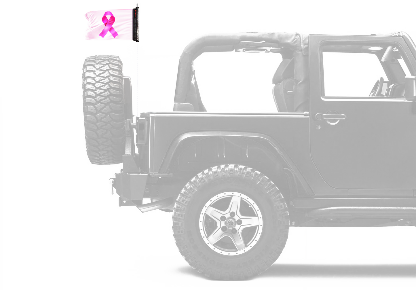 Pink Ribbon 12"x18" Forever Wave Flag for Jeep Wrangler JK 2-Door 2007-2018