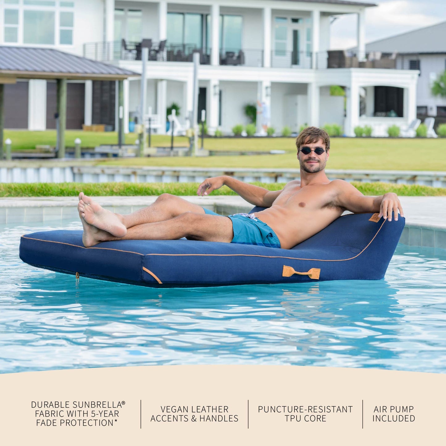 Lux Double Inflatable Chaise Pool Float with Sunbrella® Fabric