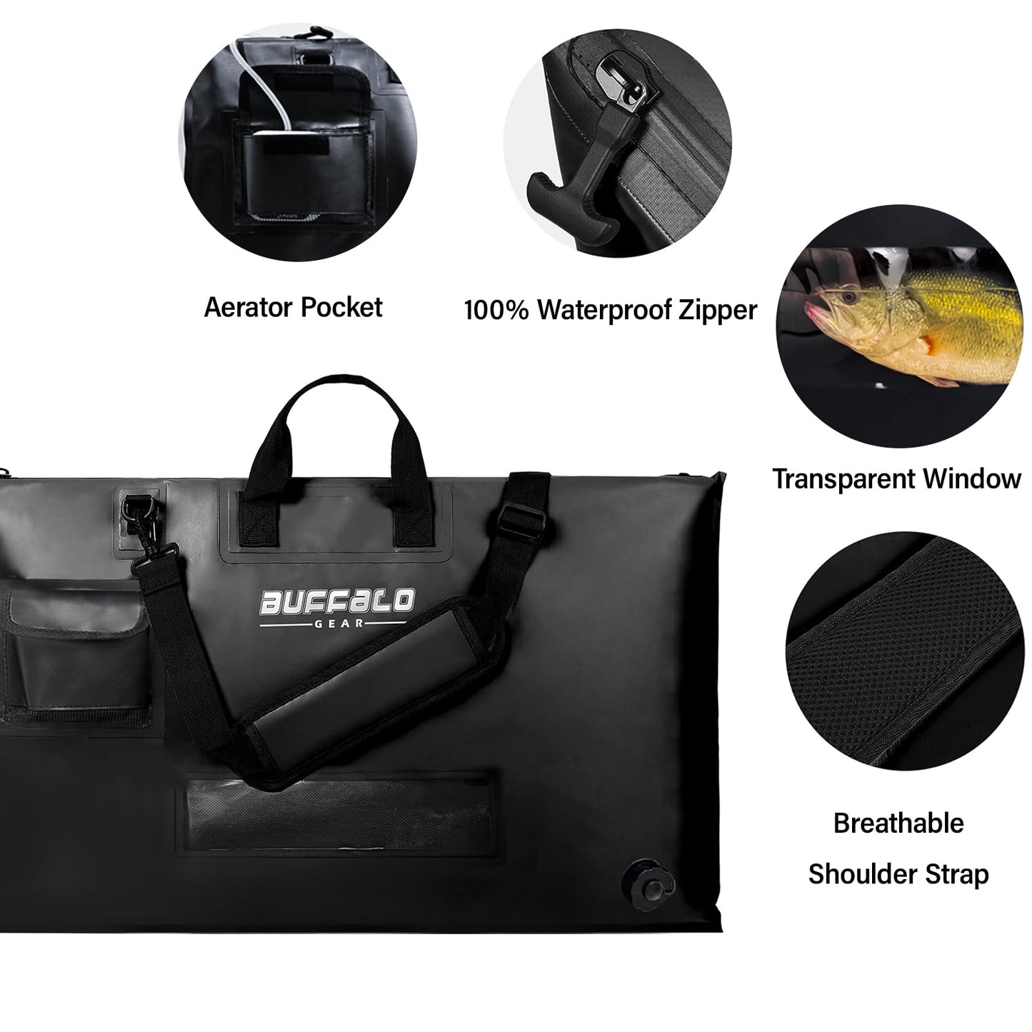 32'' Waterproof Fish Bag With Aerator Pocket for Live Bait