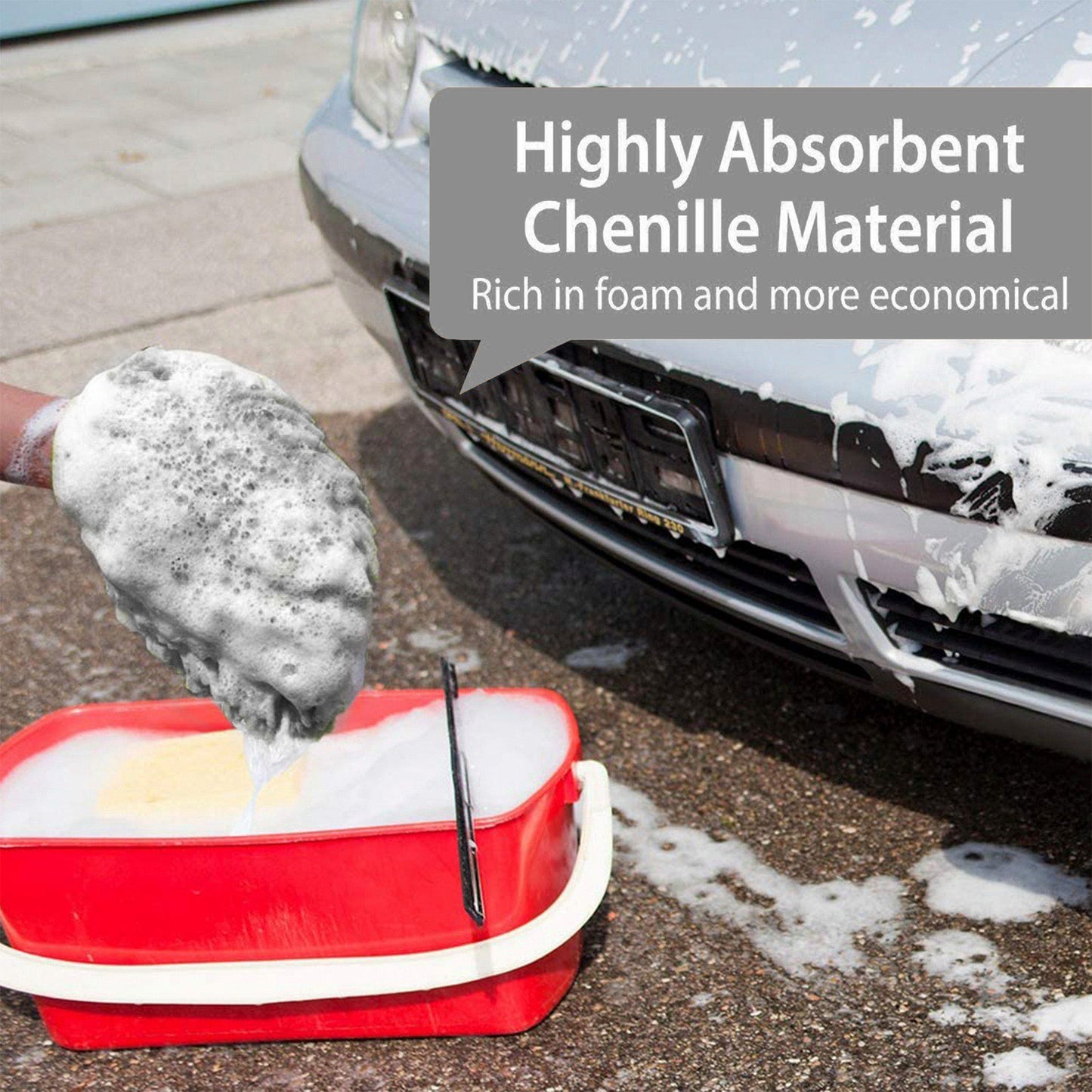 WASH&WHIPS Microfiber Chenille Car Cleaning Mitt - 2pk