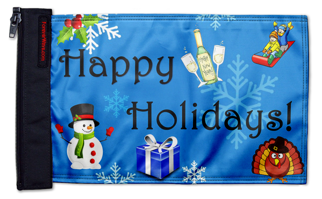 Happy Holidays 12"x18" Forever Wave Flag for Jeep Wrangler JKU 4-Door 2007-2018