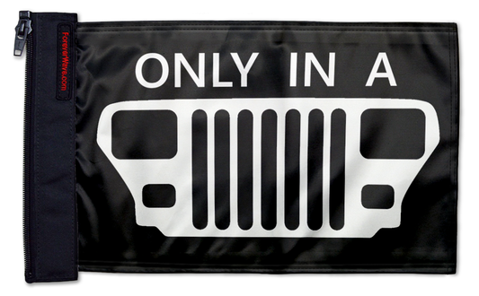 Only In A YJ 12"x18" Forever Wave Flag for Jeep Wrangler JLU 4-Door 2018-Present
