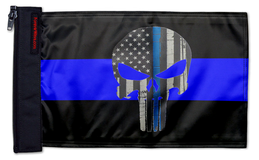 Thin Blue Line Punisher 12"x18" Forever Wave Flag for Jeep Wrangler YJ 1986-1995