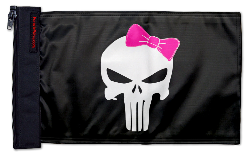 Punisher Pink Ribbon 12"x18" Forever Wave Flag for Jeep Wrangler JKU 4-Door 2007-2018