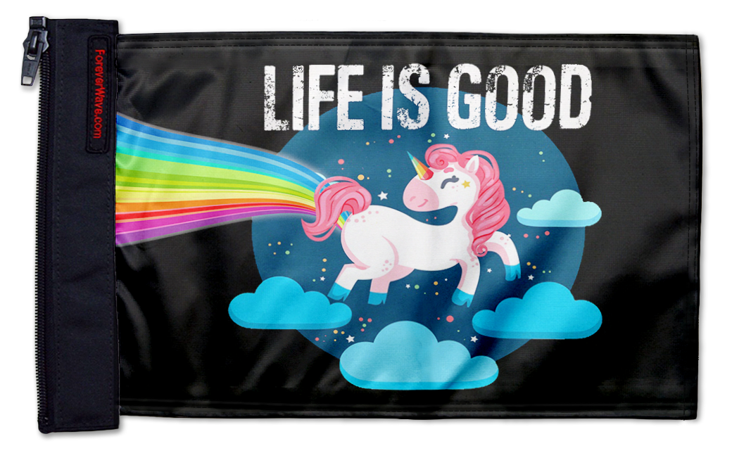 Life Is Good Unicorn 12"x18" Forever Wave Flag for Jeep Wrangler TJ 1996-2006