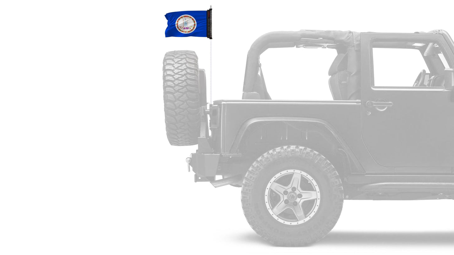 State Flag Virginia 12"x18" Forever Wave Flag for Jeep Wrangler JKU 4-Door 2007-2018
