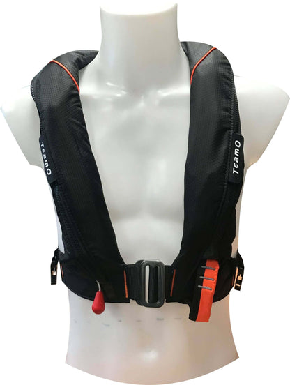 TeamO Marine | 170N Backtow™ Coastal Inflatable PFD | Black with Orange Trim