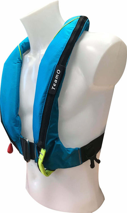 TeamO Marine | 170N Backtow™ Coastal Inflatable PFD | Blue with Yellow Trim