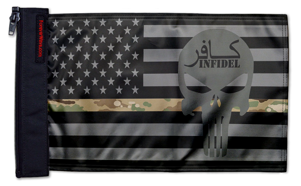 USA Subdued Thin Camo Line Infidel 12"x18" Forever Wave Flag for Jeep Wrangler JKU 4-Door 2007-2018