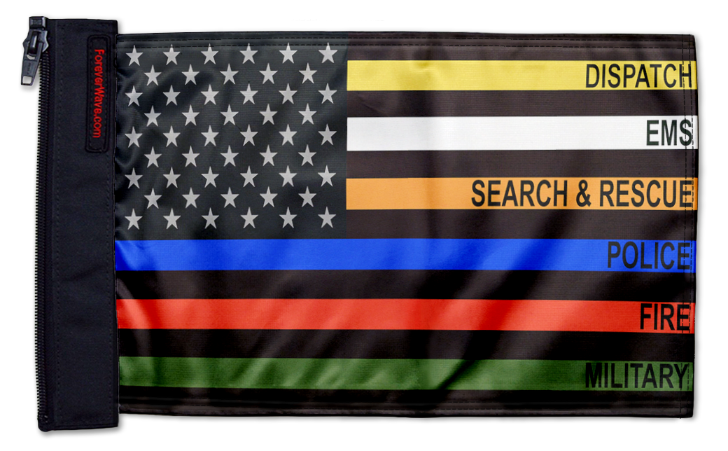 USA Subdued First Responders 12"x18" Forever Wave Flag for Jeep Wrangler CJ-7 and CJ-8 1976-1986