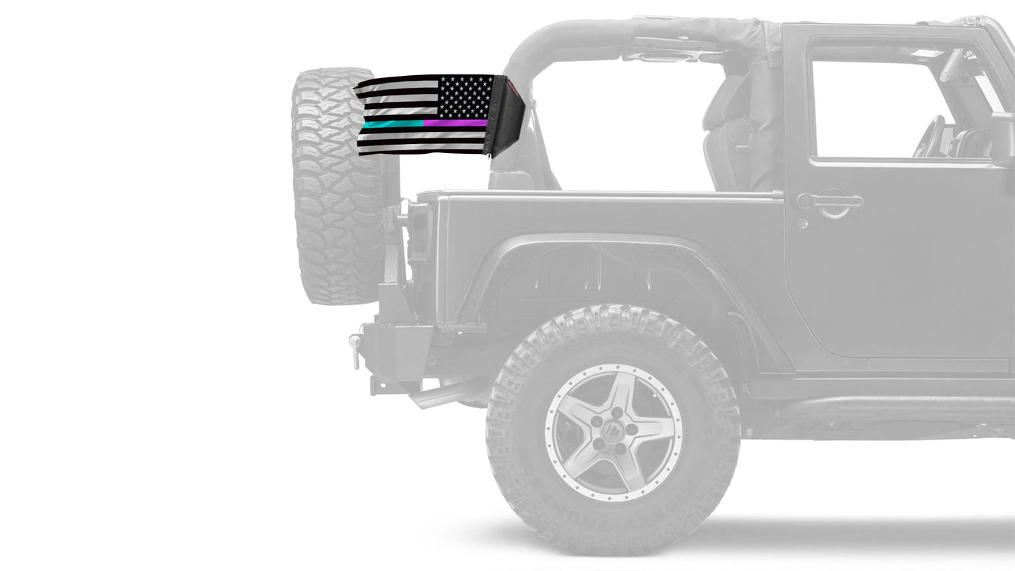 USA Subdued Thin Purple-Teal Line 12"x18" Forever Wave Flag for Jeep Wrangler YJ 1986-1995