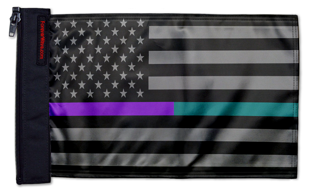 USA Subdued Thin Purple-Teal Line 12"x18" Forever Wave Flag for Jeep Wrangler LJ 2003-2006