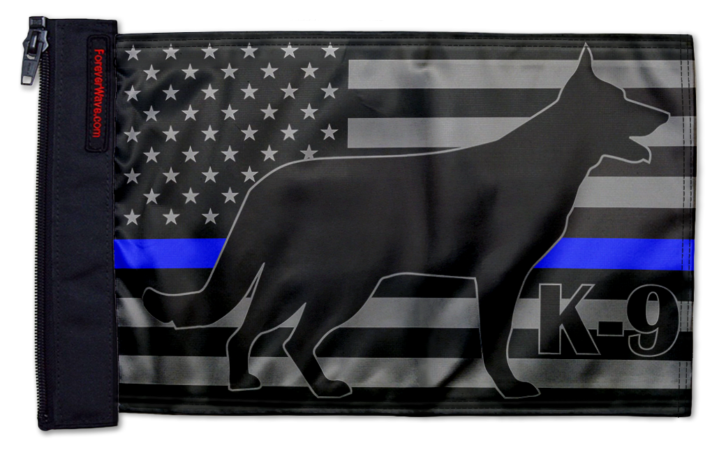 USA Subdued Thin Blue Line K9 12"x18" Forever Wave Flag for Jeep Wrangler CJ-7 and CJ-8 1976-1986