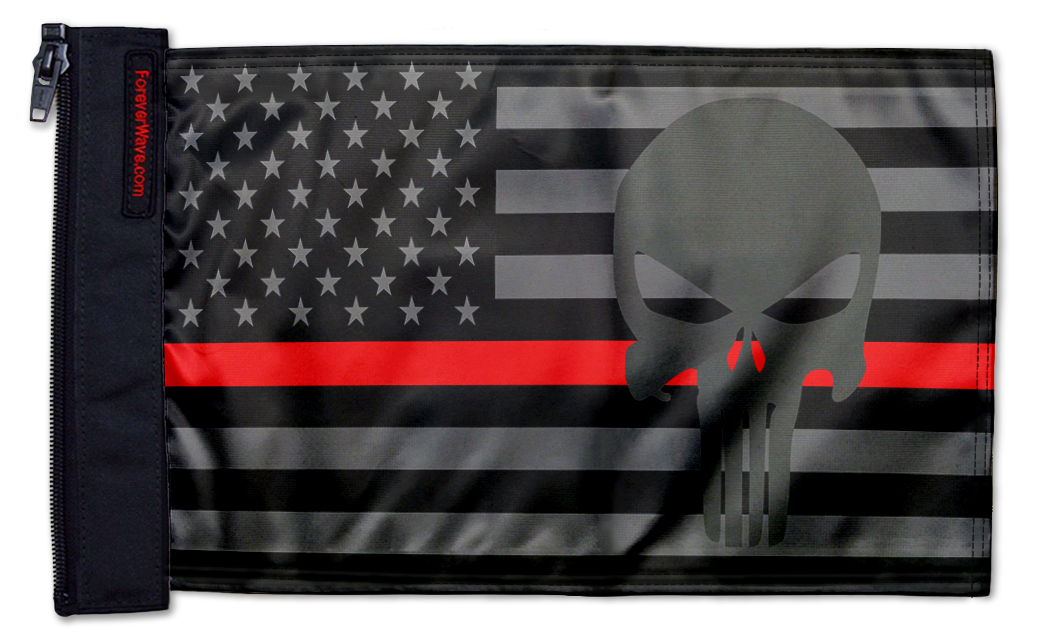 USA Subdued Thin Red Line Punisher 12"x18" Forever Wave Flag for Jeep Wrangler YJ 1986-1995