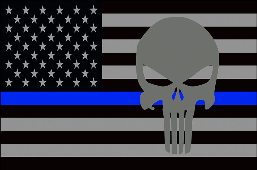USA Subdued Thin Blue Line Punisher 12"x18" Forever Wave Flag for Jeep Wrangler JK 2-Door 2007-2018