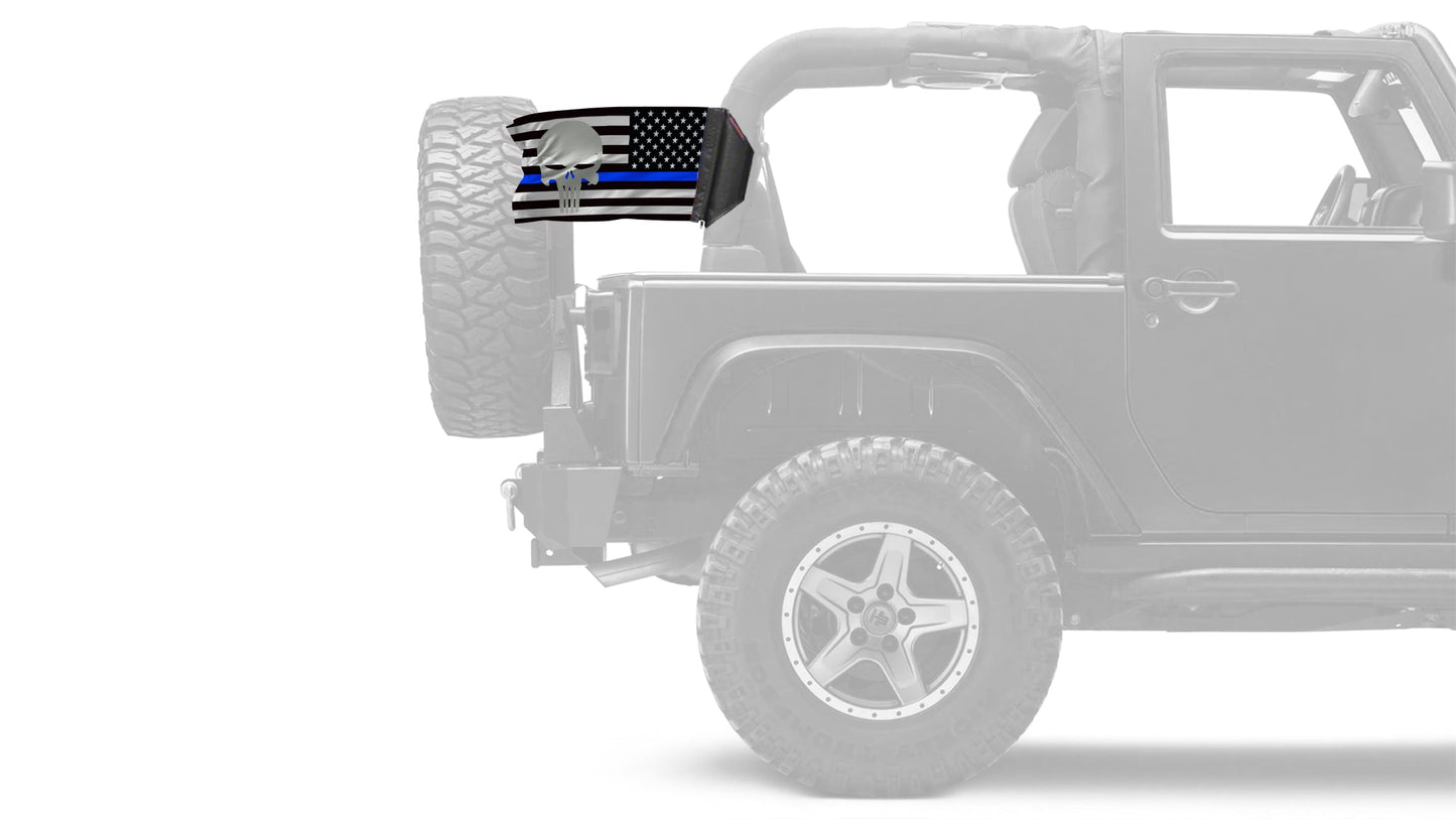 USA Subdued Thin Blue Line Punisher 12"x18" Forever Wave Flag for Jeep Wrangler JK 2-Door 2007-2018