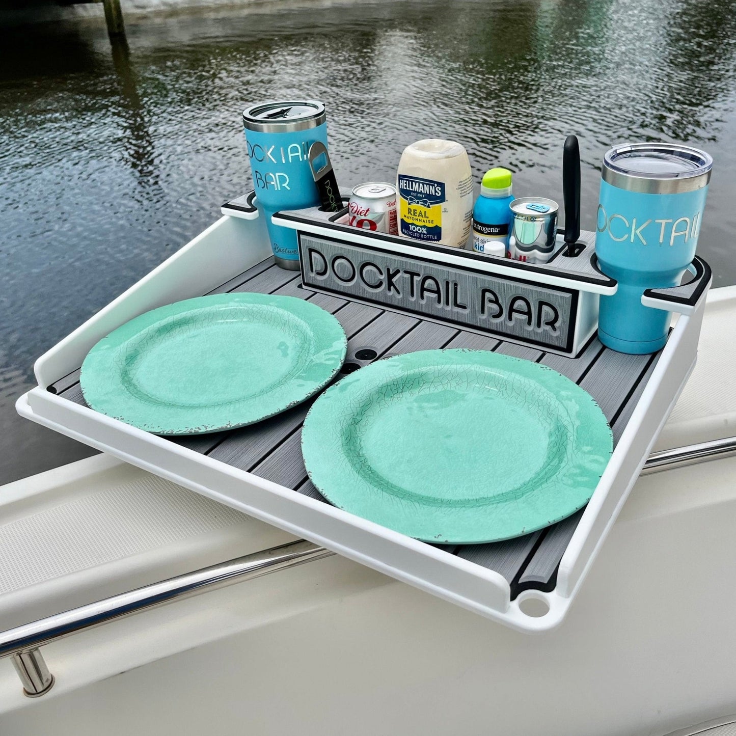 Docktail Utility Boat Table Accessory with Adjustable Rod Holder Mount
