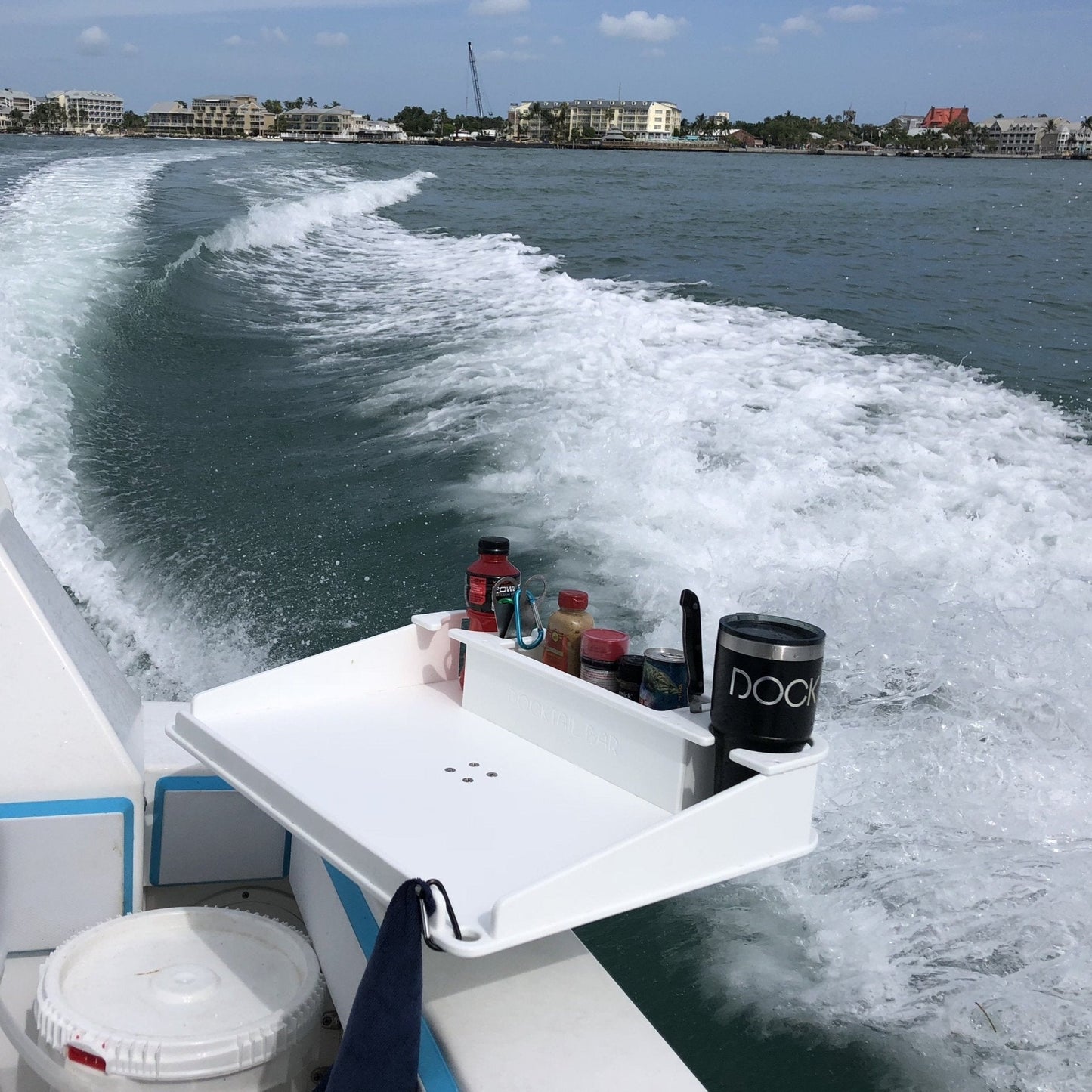 Docktail Utility Boat Table Accessory with Adjustable Rod Holder Mount