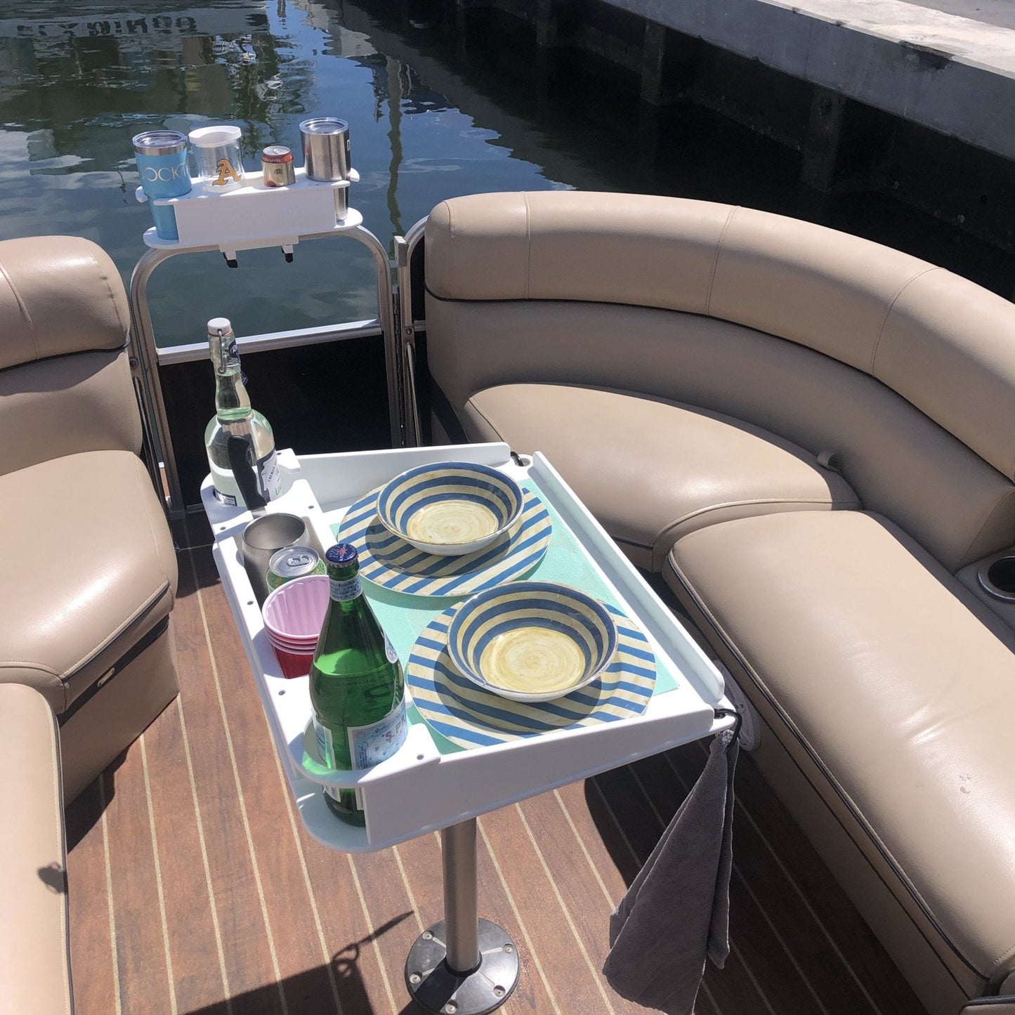 Docktail Utility Boat Table with Pedestal Table Attachment Options