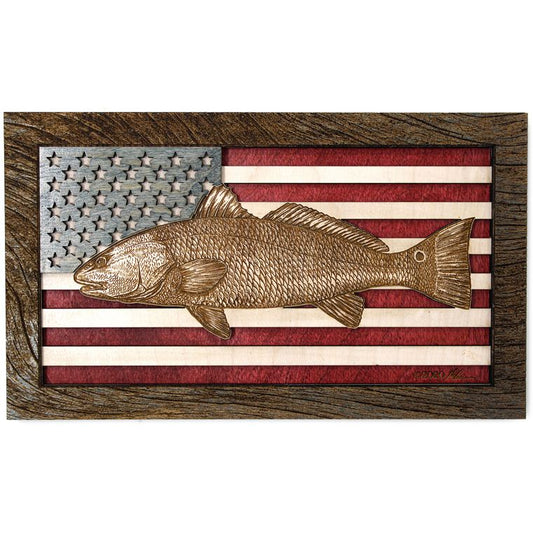 Wall Art - Medium - Redfish American Flag 3D Wood Art