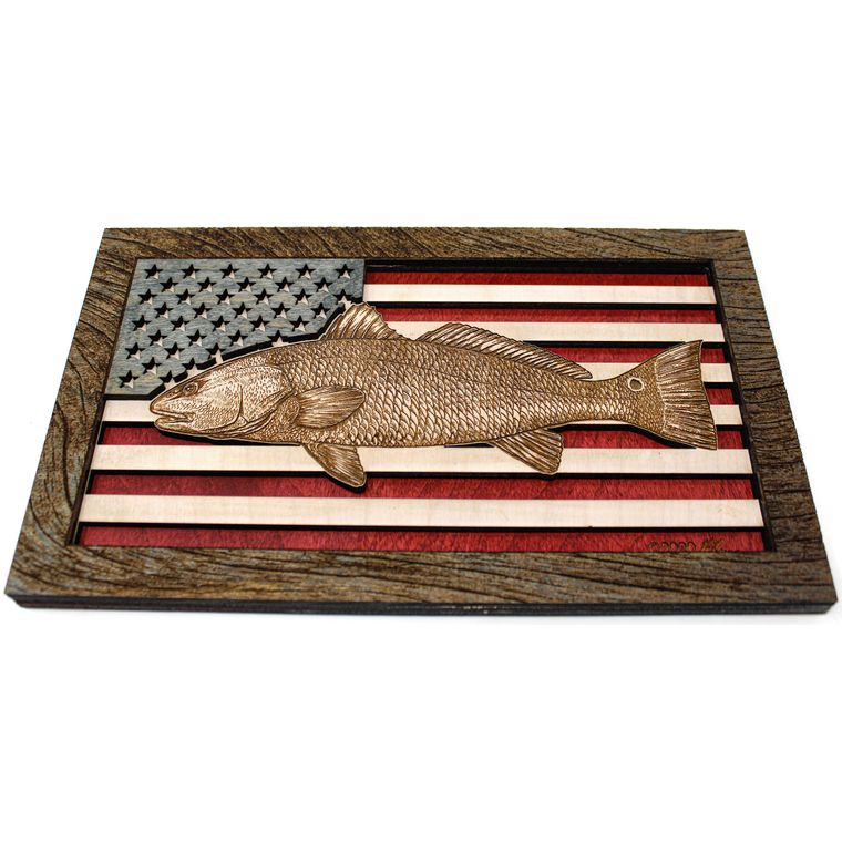 Wall Art - Medium - Redfish American Flag 3D Wood Art